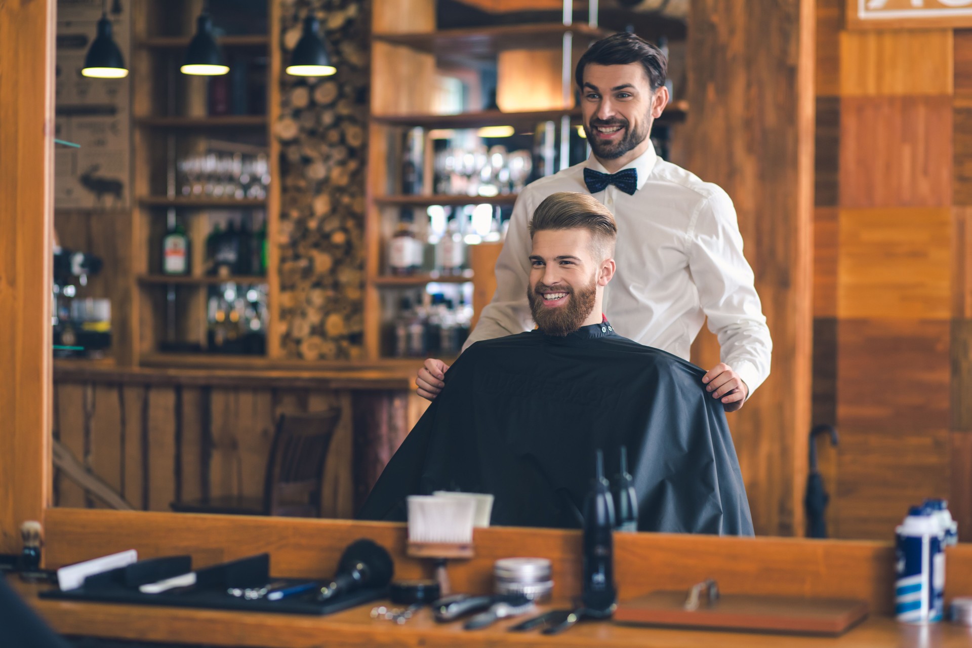 Young Man in Barbershop Hair Care Service Concept