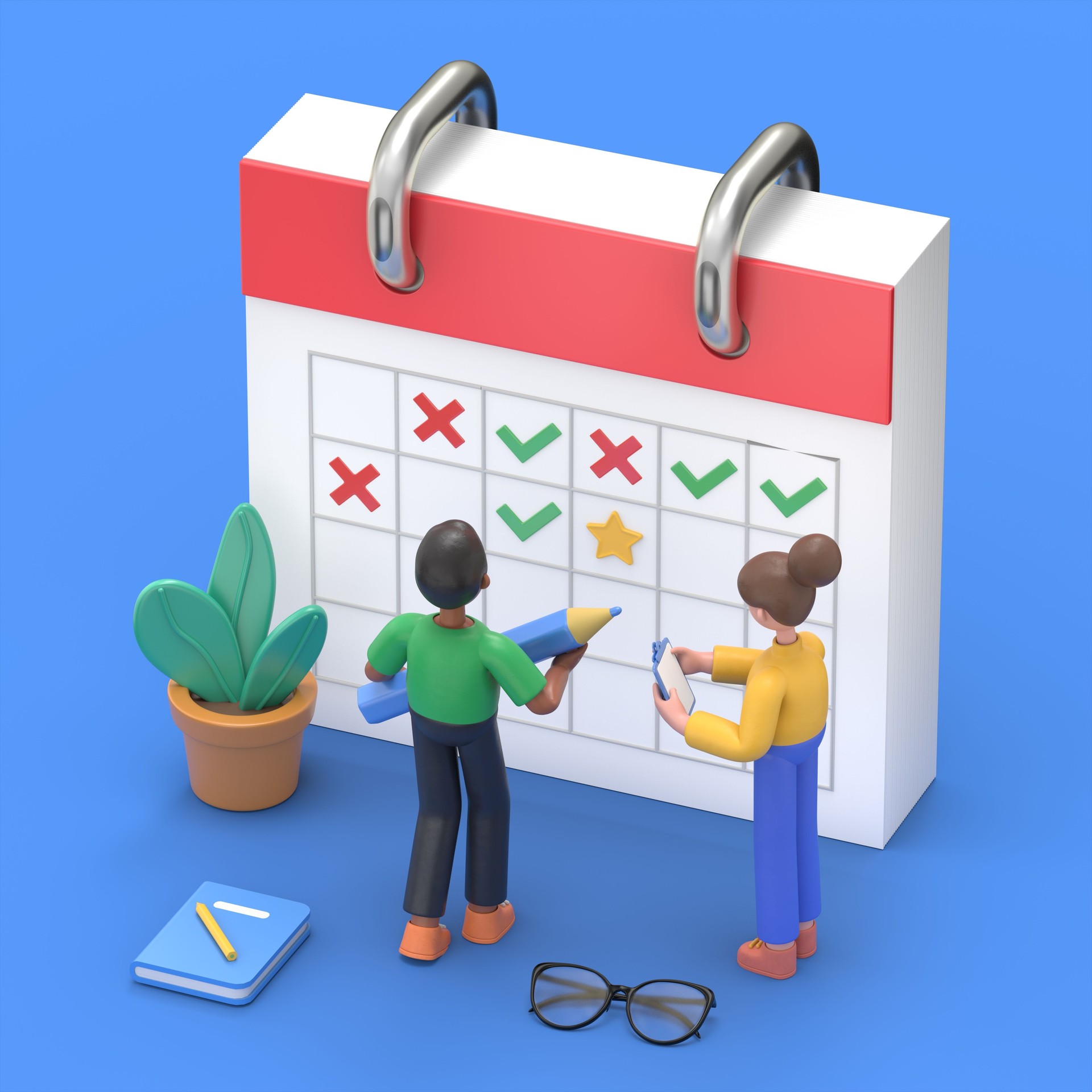 Planning schedule and calendar concept. Can use for web banner, infographics, hero images. Flat isometric 3D illustration isolated on white background.